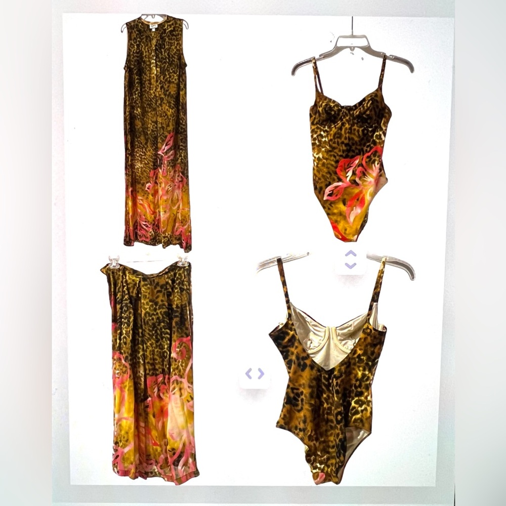 Christie’s Animal Print 4 piece set - 2 Swimsuits and 2 100% Silk Coverups